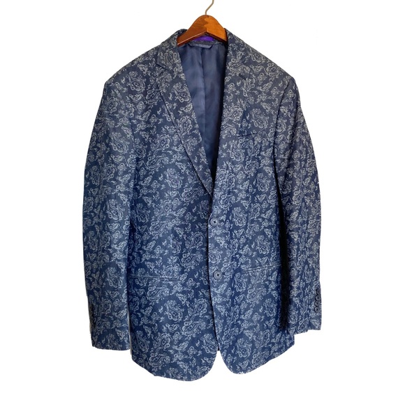 TALLIA Other - Tallia Blue Textured Paisley Cotton Blazer - Lined